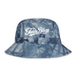 Blue tie-dye Teddy Blaze Signature Bucket Hat featuring a white script logo on the front, cotton twill construction, sewn eyelets, and crushable brim.