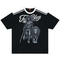 Black t-shirt with white graphic design on the back featuring a bull and rider, and 'OTR' text.
