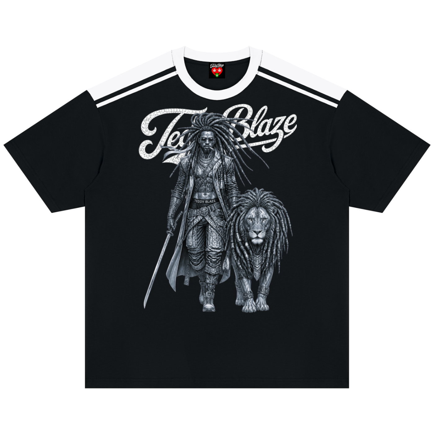 Black t-shirt with white graphic design on the back featuring a bull and rider, and 'OTR' text.