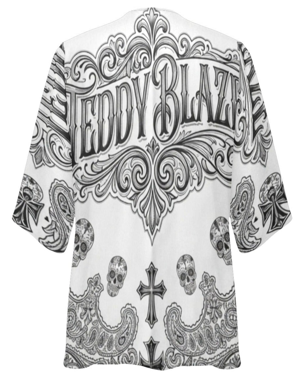 Teddy Blaze Chiffon Signature Bandana Kimono | Lightweight Gothic Sheer Cardigan Cover-Up