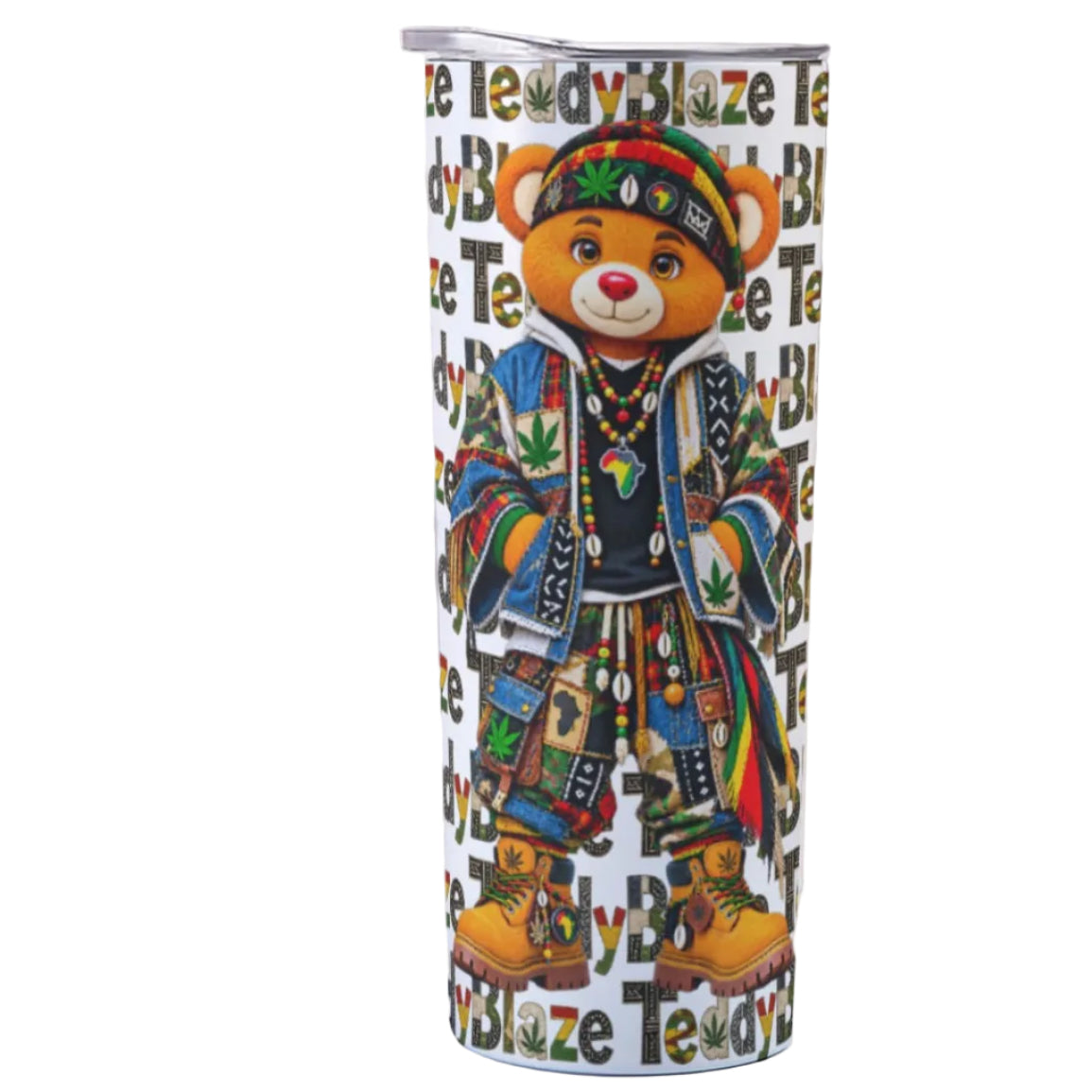 Meet the 20oz Teddy Blaze Boho Tumbler featuring Teddy Blaze, signature AfroBohemian artwork and a durable stainless steel body made for drinks on the go.