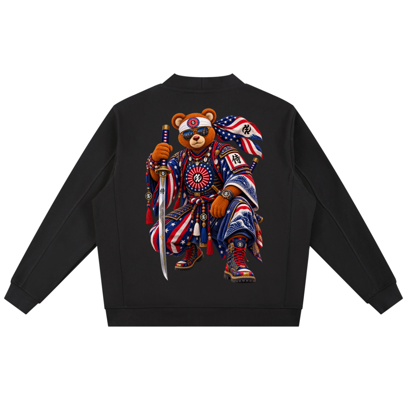 Shop the Teddy Blaze Brand Rising Cardigan, a substantial cotton-blend unisex layer featuring the Brand Rising emblem and Teddy Blaze Samurai back artwork.