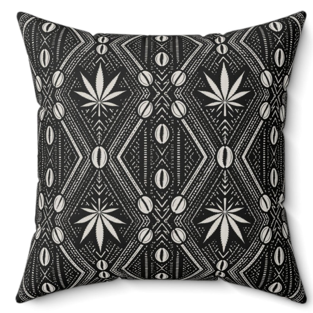 Decorative pillow with black and white pattern on a white background