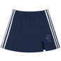 Navy shorts with white stripes on a white background