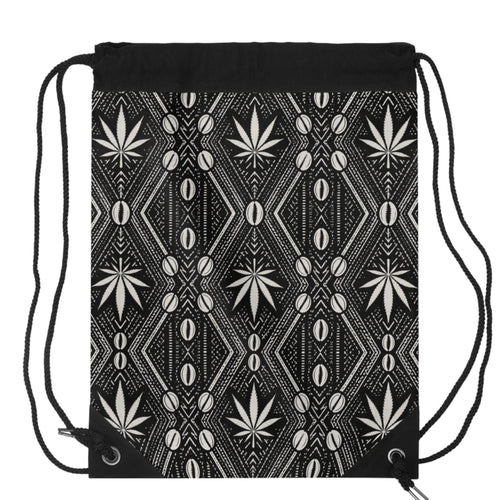 Carry DaChek™ with The Backpacker, Teddy Blaze's black-and-white drawstring backpack featuring African-inspired patternwork, lined storage and an interior zip pocket.