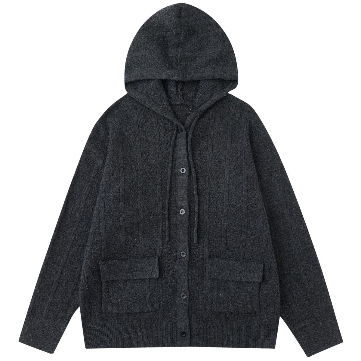 Shop the Iron + Ivy Button-Front Cable Knit Hooded Cardigan by Teddy Blaze. Plush acrylic jacquard knit hooded cardigan featuring front flap pockets and tonal button closure.