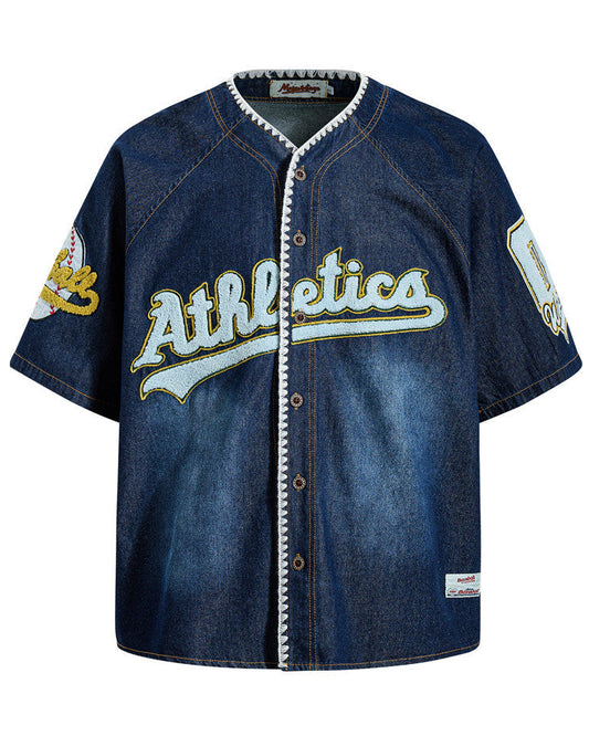 Athletics Embroidered Denim Baseball Jersey