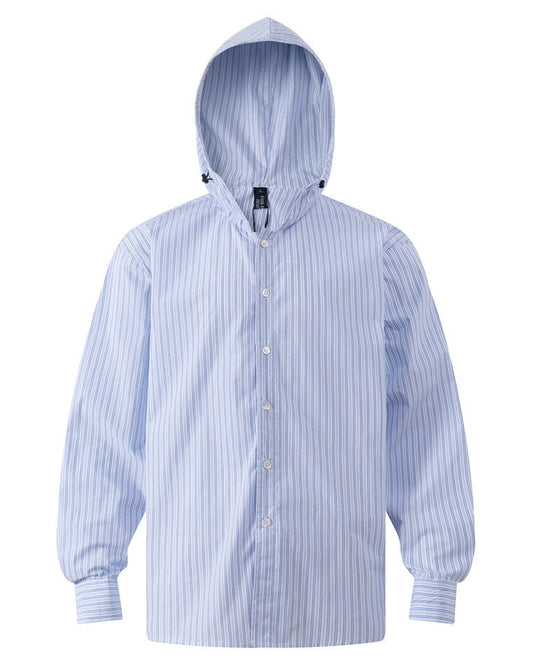 Pinstriped Hooded Long Sleeve Button Down Shirt