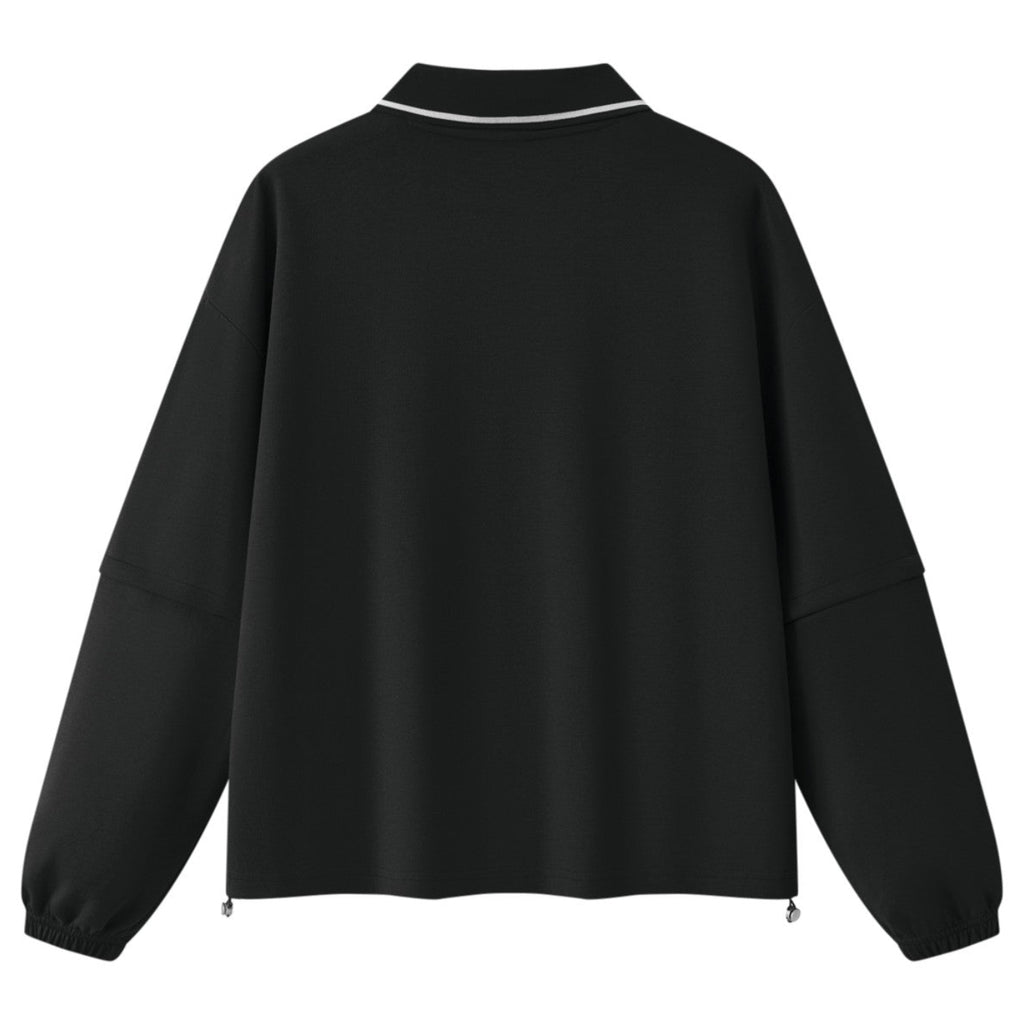 Shop the Iron + Ivy RIGBY Crest Detachable Sleeve Long Golf Shirt by Teddy Blaze. Premium 380 GSM convertible golf pullover featuring the metallic RIGBY bear crest and zip-off convertible sleeves.