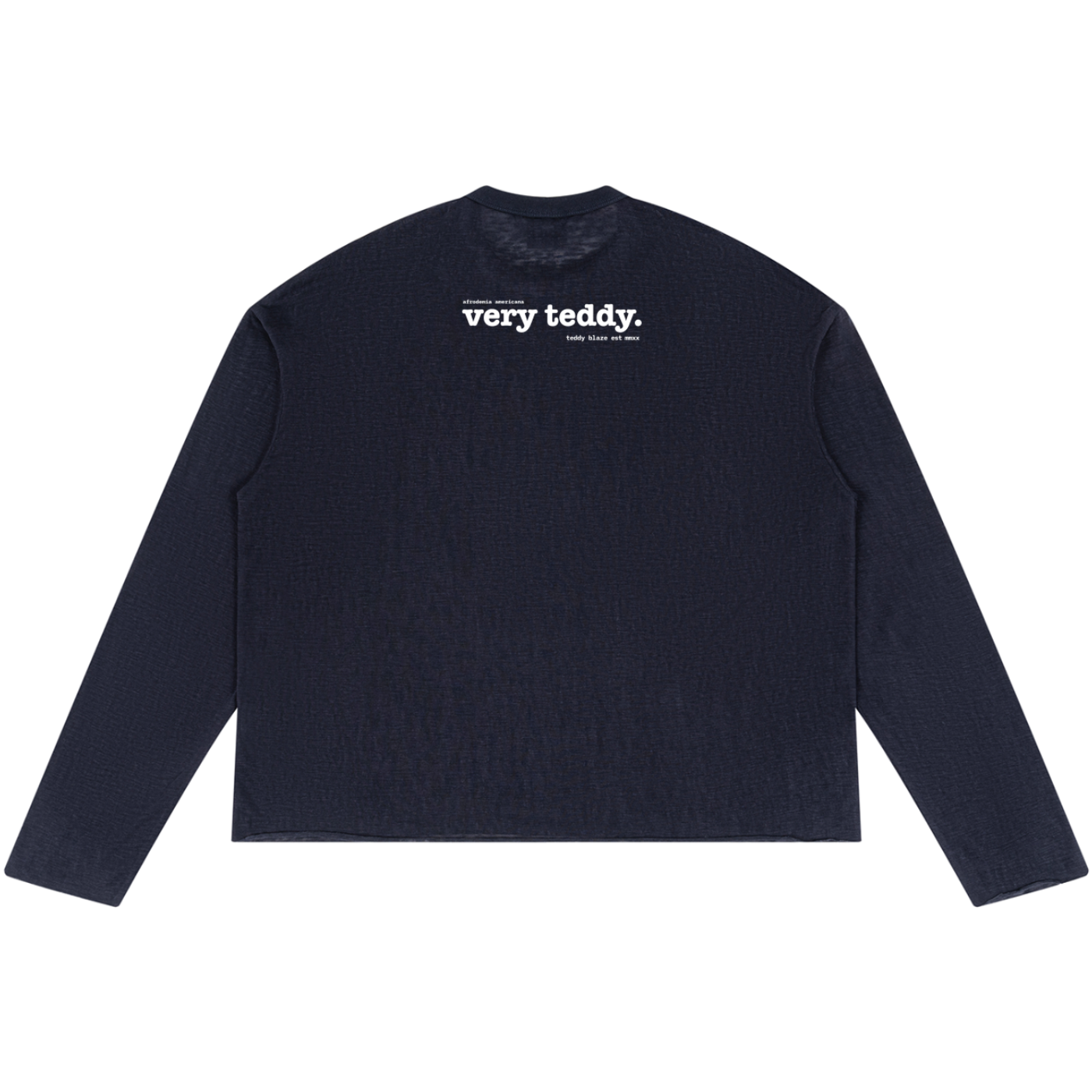 Lightweight unisex Bearatoo jumper featuring the face of Teddy Blaze dressed in Afrodemia style, with a relaxed boxy fit and VERY TEDDY back graphic.
