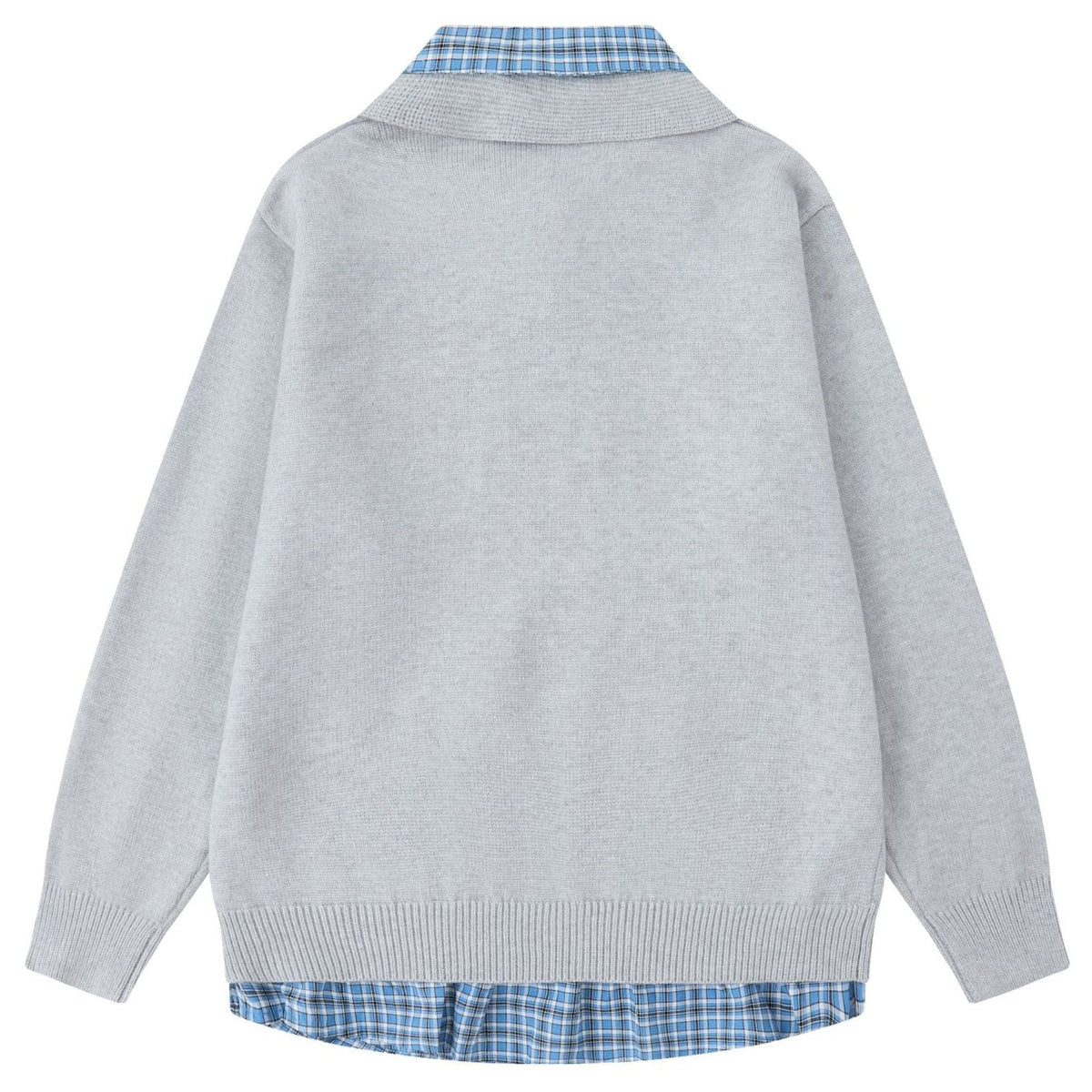 Shop the Iron + Ivy Layered Plaid Collar Polo Knit Sweater by Teddy Blaze. Preppy 2-in-1 layered cable knit sweater featuring an integrated plaid button-down collar and hem trim.