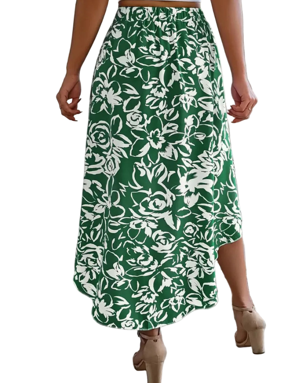 Discover the Teddy Blaze green and white floral asymmetrical skirt. Featuring an eye-catching high-low hemline and lightweight drape, this skirt brings effortless movement to warm-weather dressing.