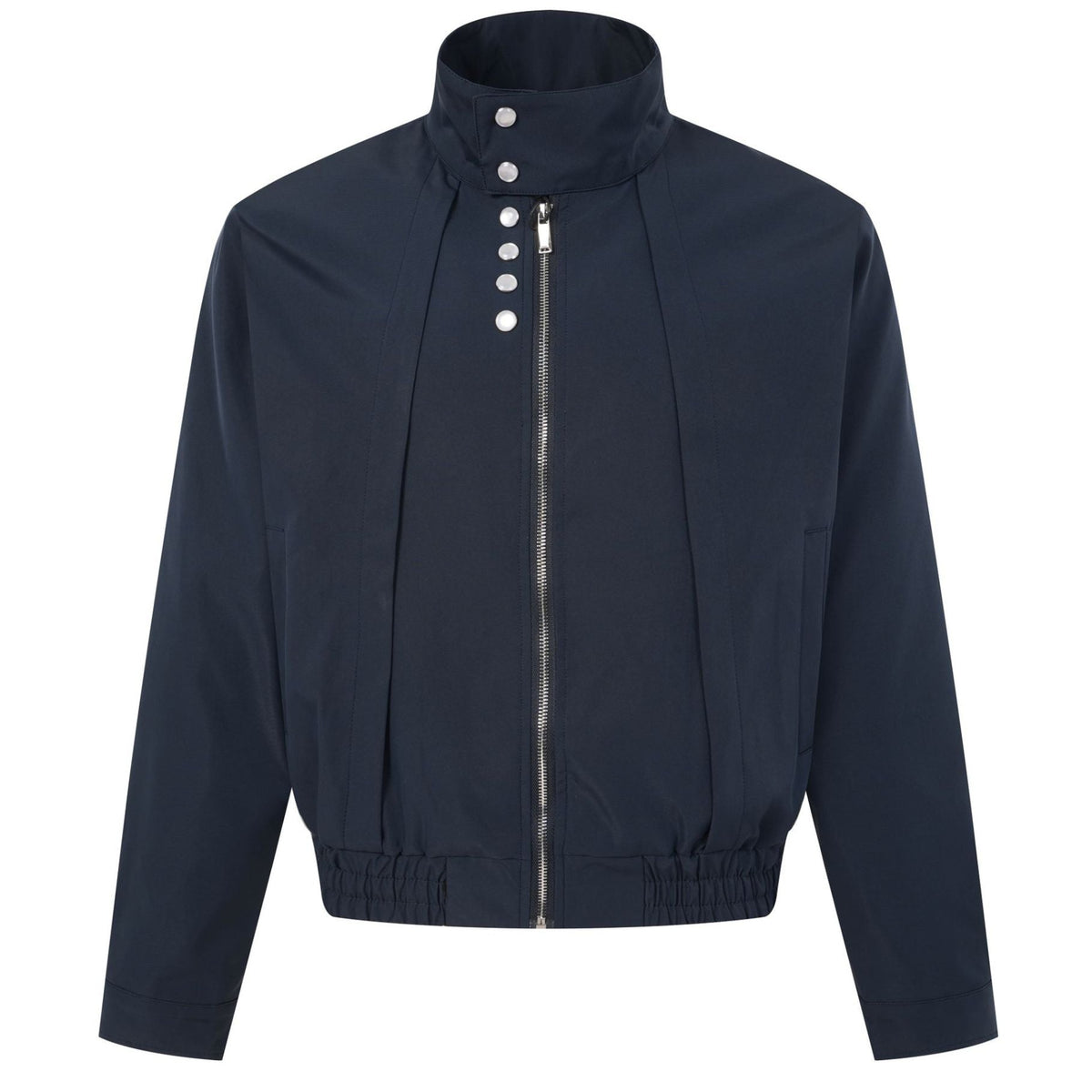 Shop the Iron + Ivy Pleated Asymmetric Snap Funnel Jacket by Teddy Blaze. Men’s urban woven jacket featuring front vertical pleats, asymmetrical pearl snaps, and a high stand collar.