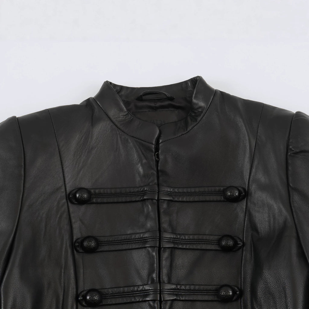 Military Frosted Faux Leather Officer Jacket