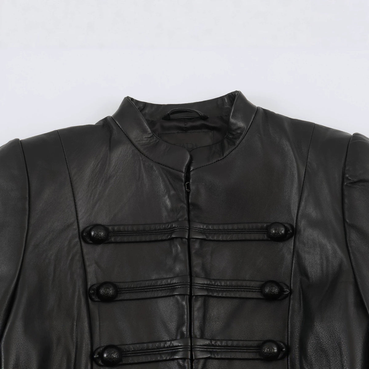 Military Frosted Faux Leather Officer Jacket
