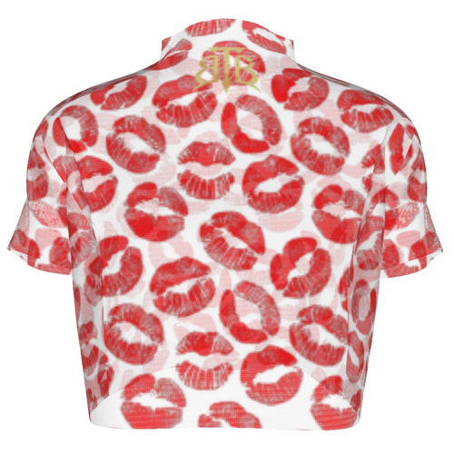 Shop the Hot Lips Mesh Cropped Tee by Teddy Blaze. Ultra-lightweight 110g/m² sheer mesh top featuring an all-over red lip print and classic crew neck.