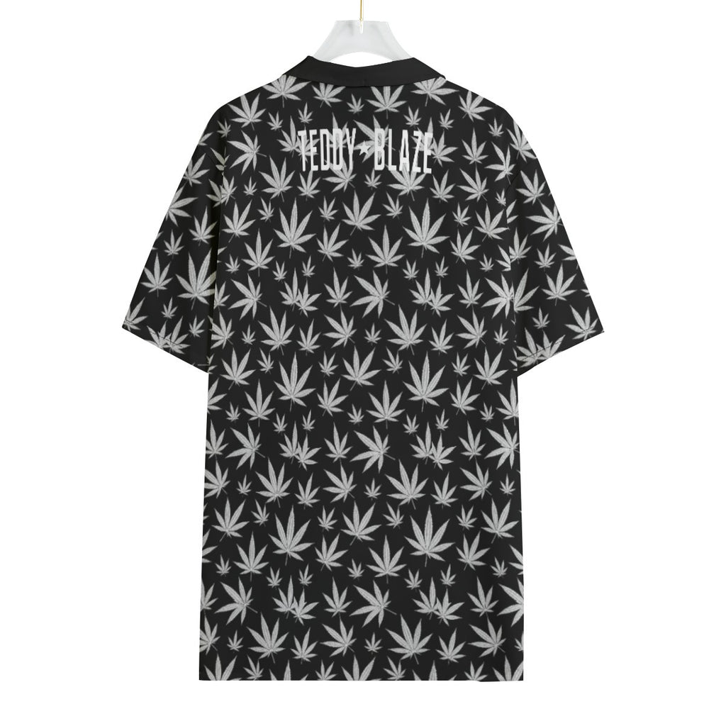 Shop the Midnight Kush Camp Shirt by Teddy Blaze. 120 GSM featherlight botanical kush leaf resort button-down with white back logo from WHAT'S ON TOP.