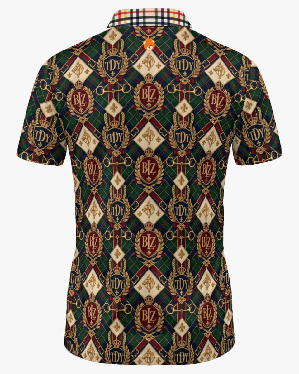 Shop the Iron + Ivy TDY BLZ Tartan Mesh Open Polo by Teddy Blaze. Lightweight 200 GSM breathable mesh polo featuring an ornate tartan diamond crest print and open V-notch collar.