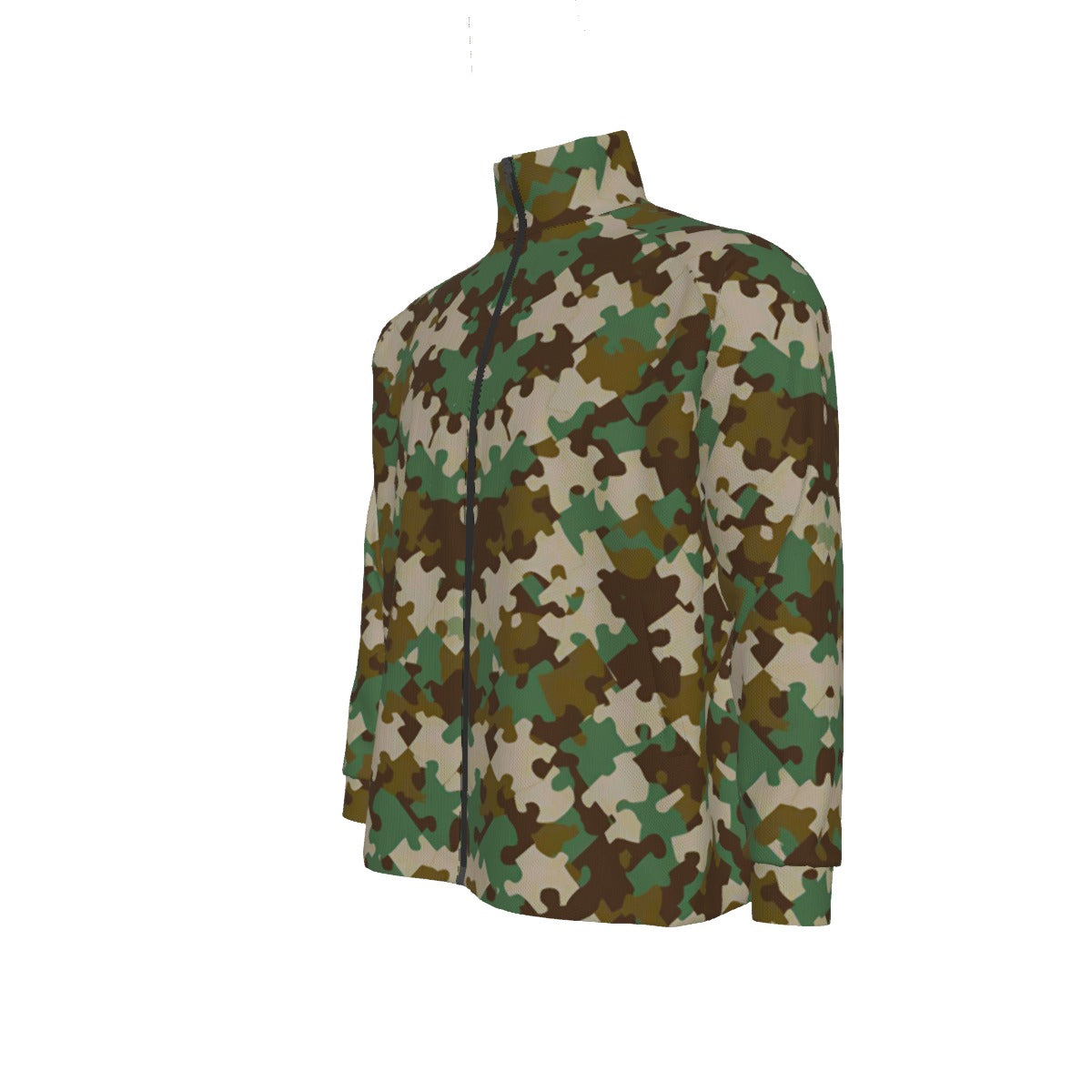 Camo Jigsaw Print Stand Collar Jacket (CAMO1)