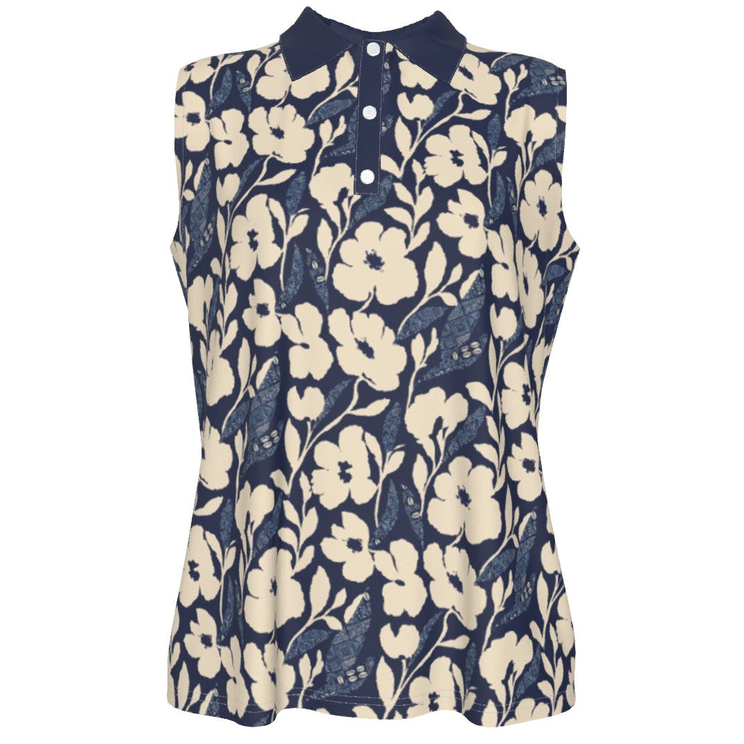 Shop the Adire Florale Sleeveless Golf Polo by Teddy Blaze. Lightweight 145g/m² performance fabric with a contrast collar and botanical Adire-inspired print.