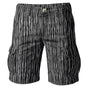 Black-and-white Scribble Dandy Duck Cloth Cargo Shorts from Teddy Blaze MEN OF BRIXTON featuring cargo pockets, belt loops, and vertical scribble stripe print
