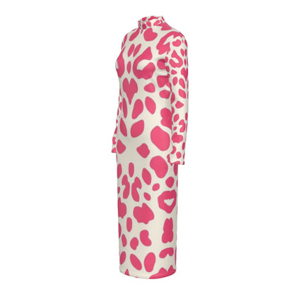 Animal Print Stand Collar Long Sleeve Midi Dress (ANI03)