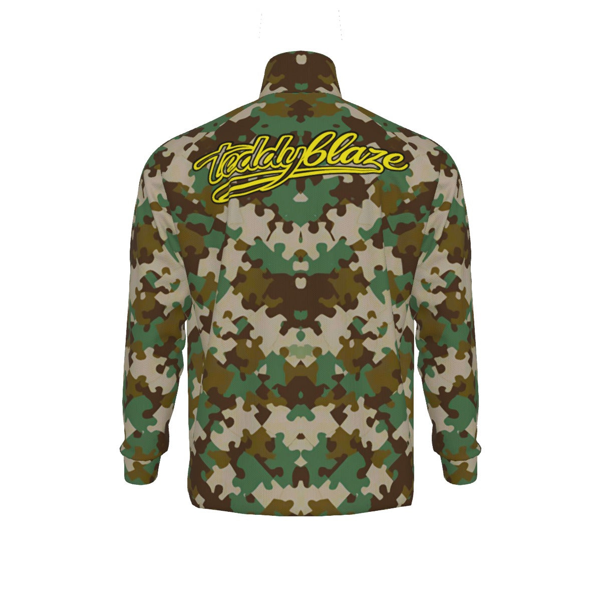Camo Jigsaw Print Stand Collar Jacket (CAMO1)