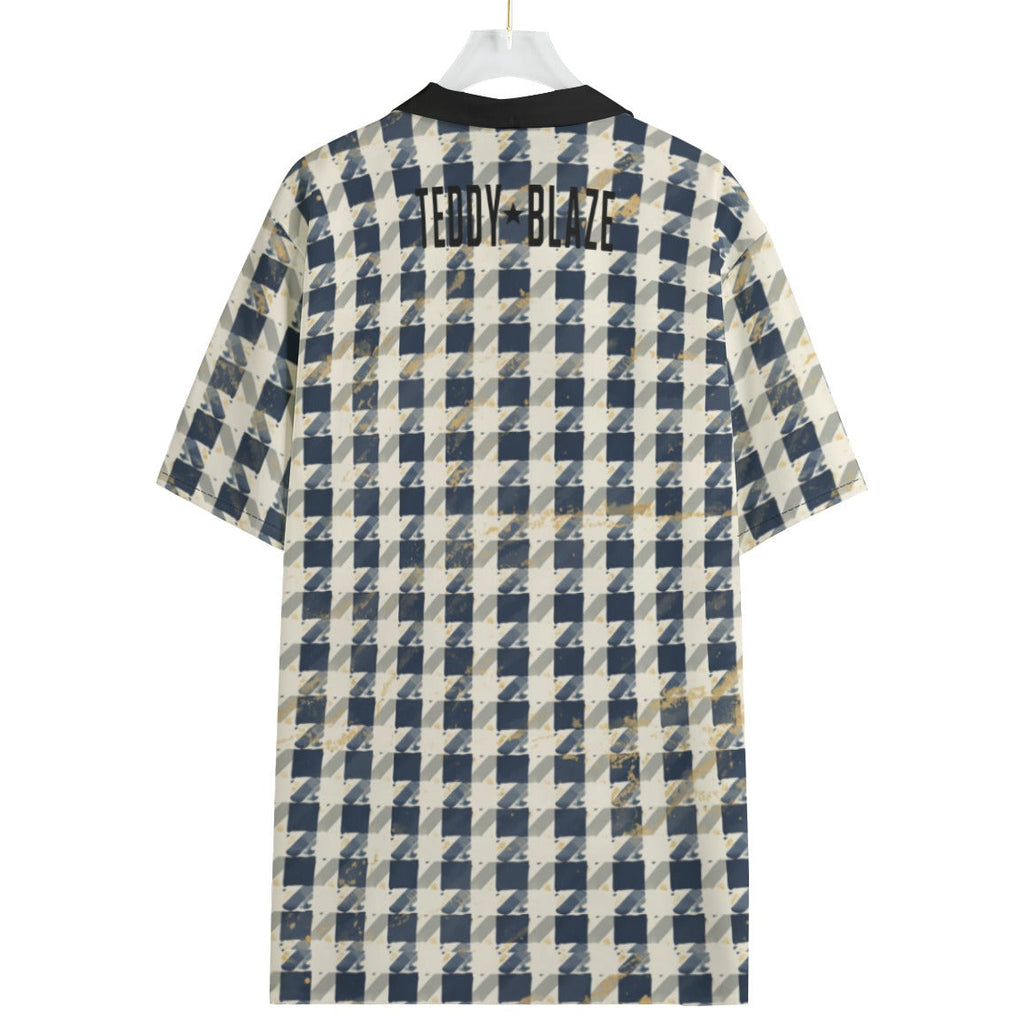 Shop the Houndstooth Contrast Collar Camp Shirt by Teddy Blaze. 120 GSM light houndstooth resort shirt with black contrast collar from WHAT'S ON TOP.