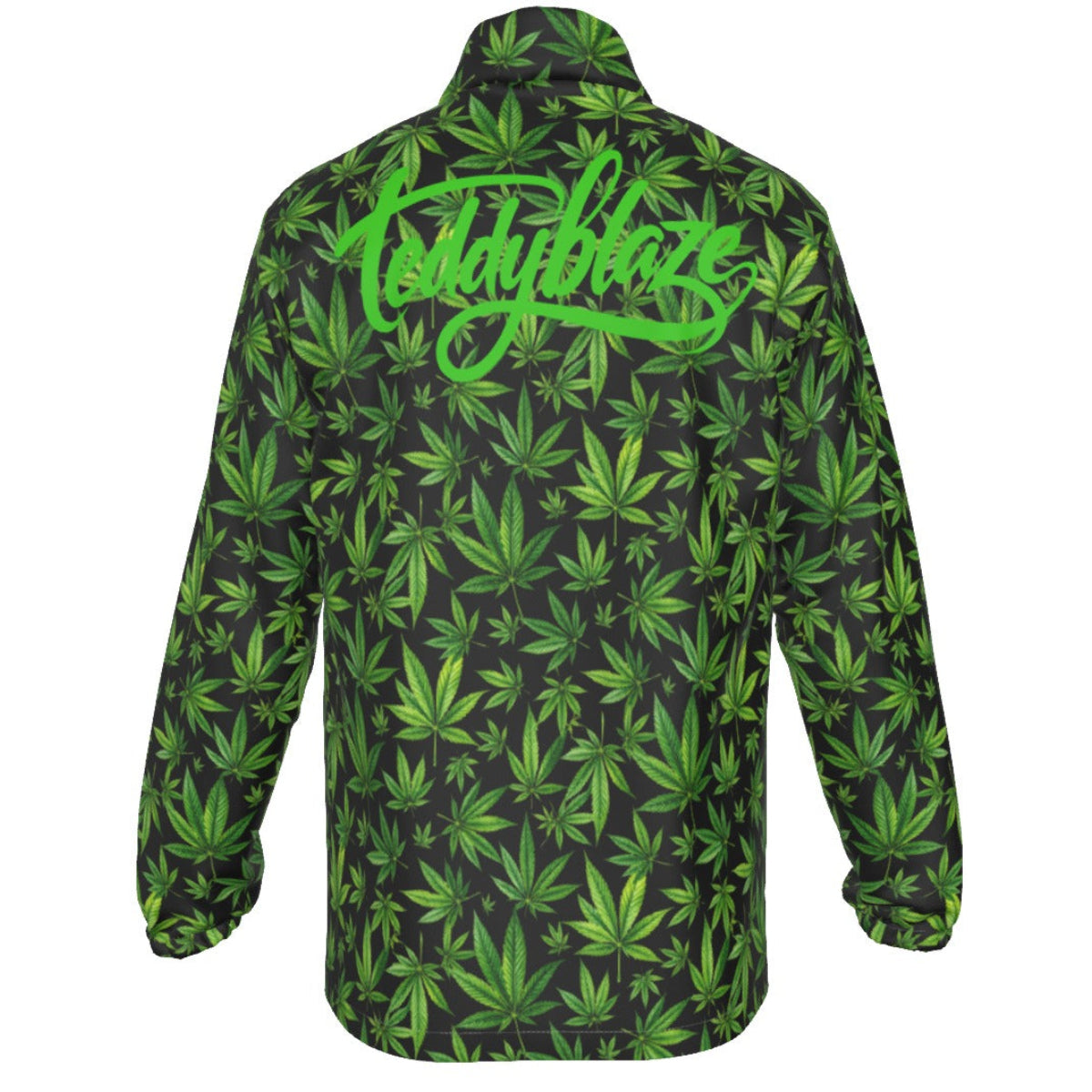 Shop the Canna Camo Windbreaker by Teddy Blaze. 140 GSM lightweight windproof poly jacket featuring botanical camo & neon back script from HIGH ROLLERS OUTERWEAR.