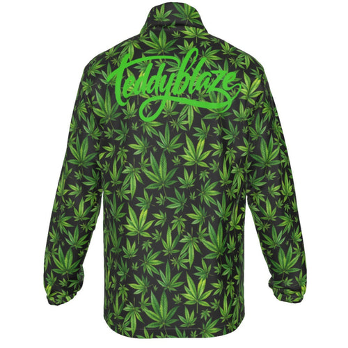 Shop the Canna Camo Windbreaker by Teddy Blaze. 140 GSM lightweight windproof poly jacket featuring botanical camo & neon back script from HIGH ROLLERS OUTERWEAR.
