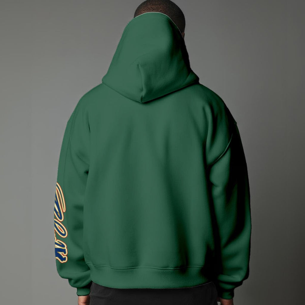 Shop the Signature Cachet On the Greens Fleece Hooded Jumper by Teddy Blaze. Forest green 190g/m² fleece pullover featuring gold TB chest and sleeve graphics.
