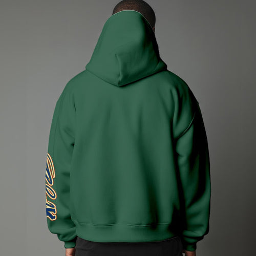 Shop the Signature Cachet On the Greens Fleece Hooded Jumper by Teddy Blaze. Forest green 190g/m² fleece pullover featuring gold TB chest and sleeve graphics.