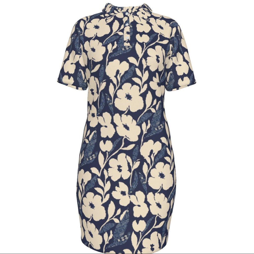 Shop the Adire Florale Midi Golf Polo Dress by Teddy Blaze. Stretch 180g/m² performance fabric featuring a classic polo collar and tailored midi silhouette.