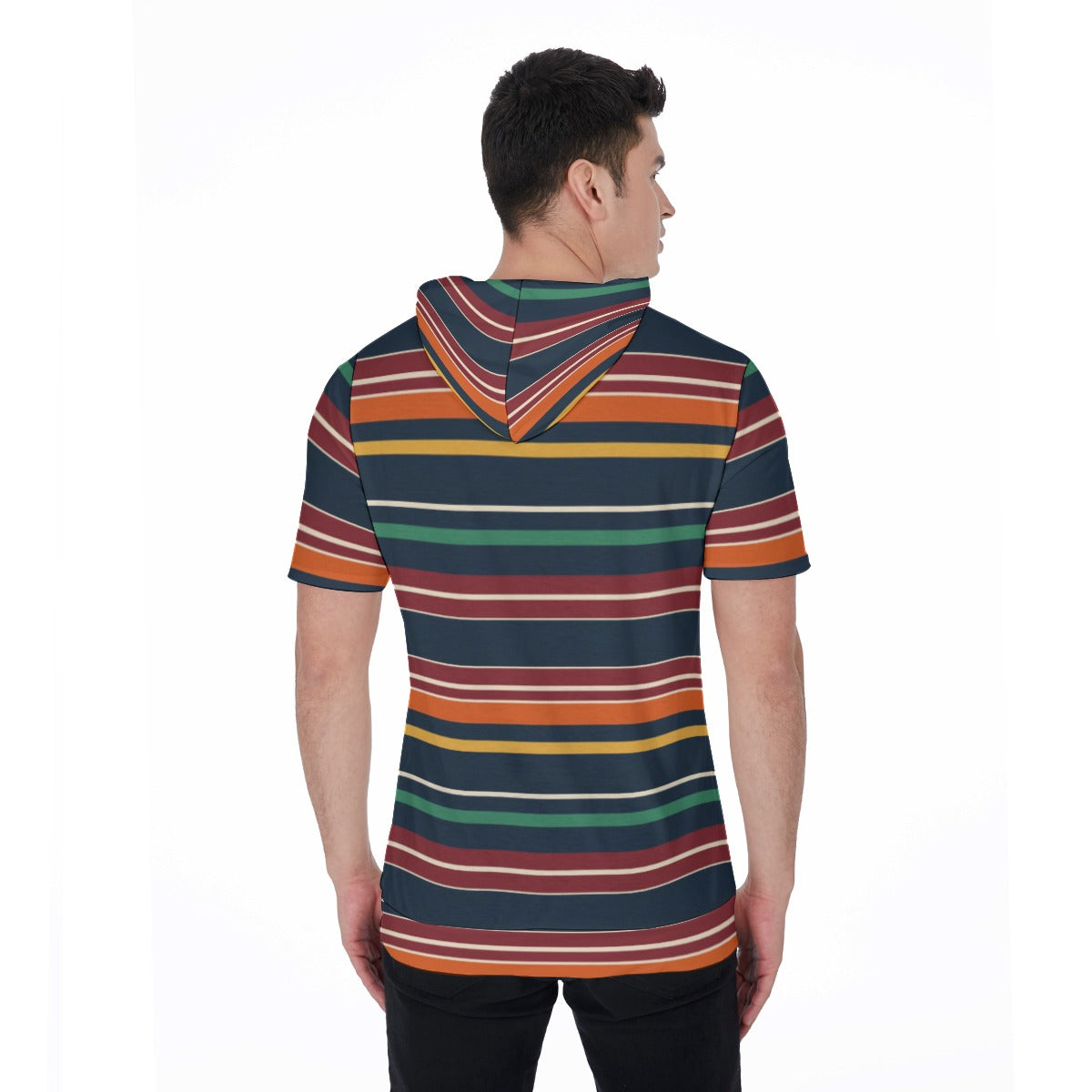 Striped Short Sleeve Pullover Hoodie.STR5