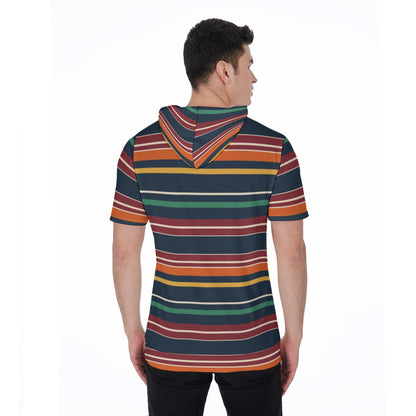 Striped Short Sleeve Pullover Hoodie.STR5