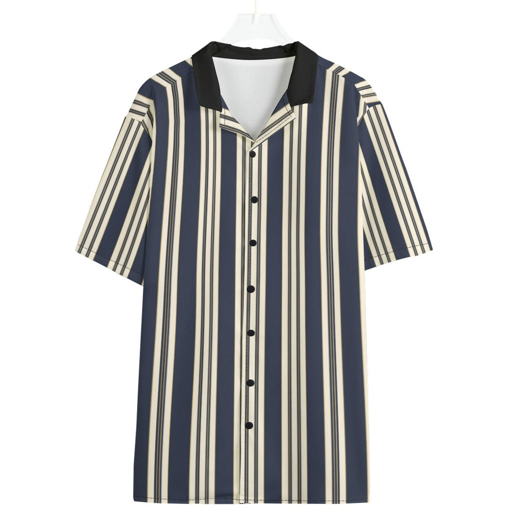 Shop the Dapper Blaze Camp Shirt by Teddy Blaze. 120 GSM lightweight navy striped resort button-down with pinstripe-suited bear back art from WHAT'S ON TOP.