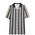 Shop the Dapper Blaze Camp Shirt by Teddy Blaze. 120 GSM lightweight navy striped resort button-down with pinstripe-suited bear back art from WHAT'S ON TOP.