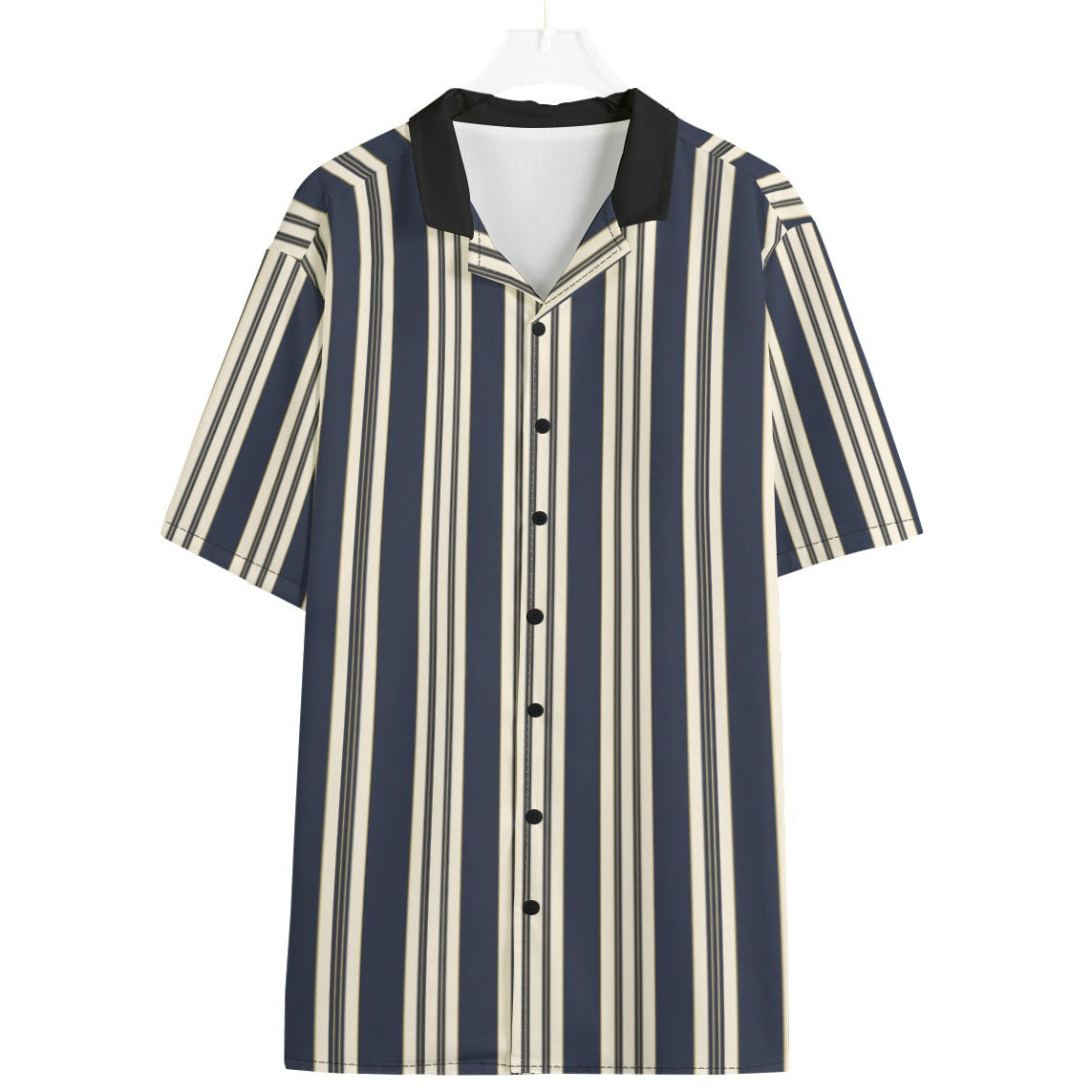 Shop the Dapper Blaze Camp Shirt by Teddy Blaze. 120 GSM lightweight navy striped resort button-down with pinstripe-suited bear back art from WHAT'S ON TOP.