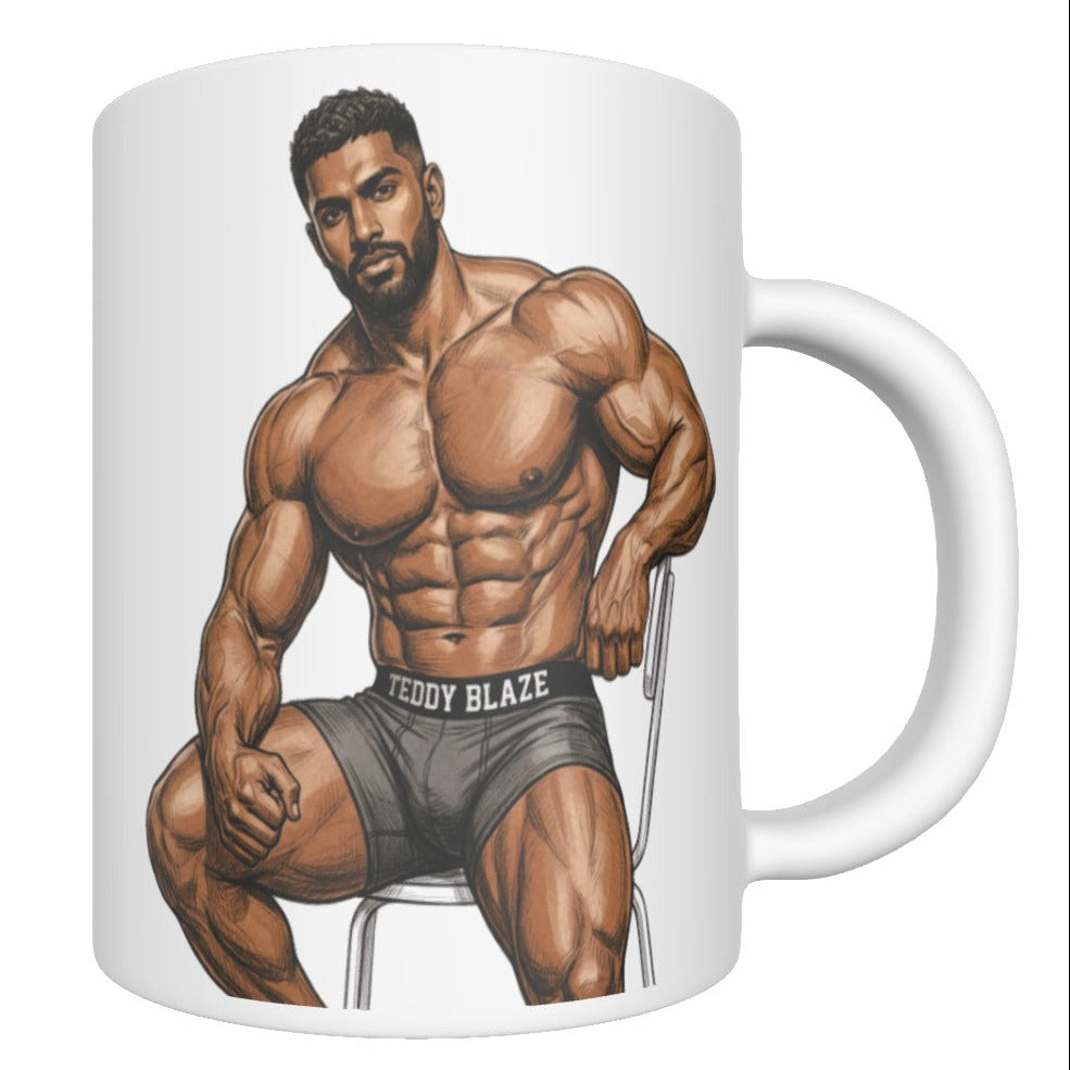 Men of Blaze MOB Collection presents Ramon Coffee Mug, ceramic statement drinkware featuring editorial physique artwork from Teddy Blaze’s MOB universe.