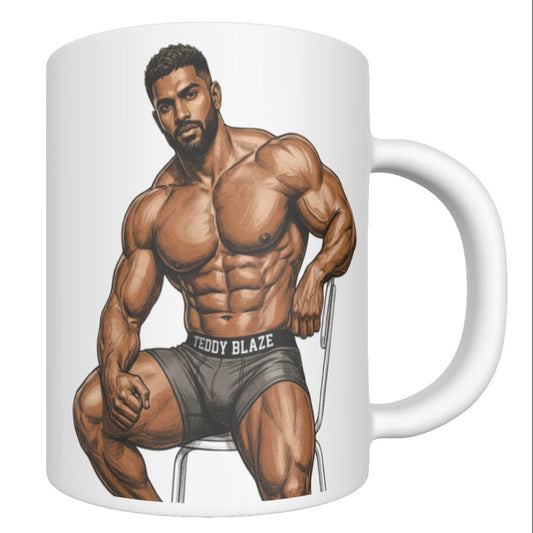 Men of Blaze MOB Collection presents Ramon Coffee Mug, ceramic statement drinkware featuring editorial physique artwork from Teddy Blaze’s MOB universe.
