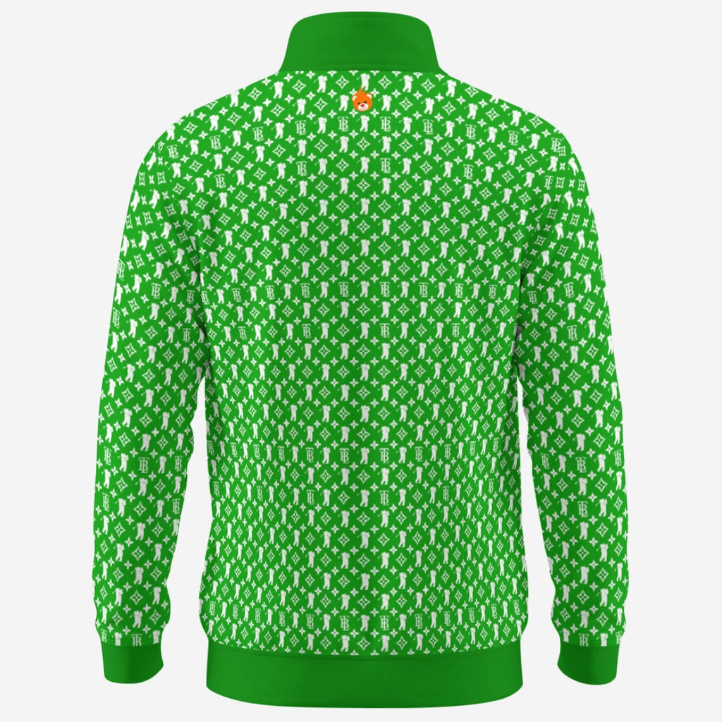 Shop the Iron + Ivy Fairway Cachet Contrast Trim Quarter Zip by Teddy Blaze. Performance 230 GSM stretch quarter-zip pullover in Kelly green with all-over RIG-B monogram.
