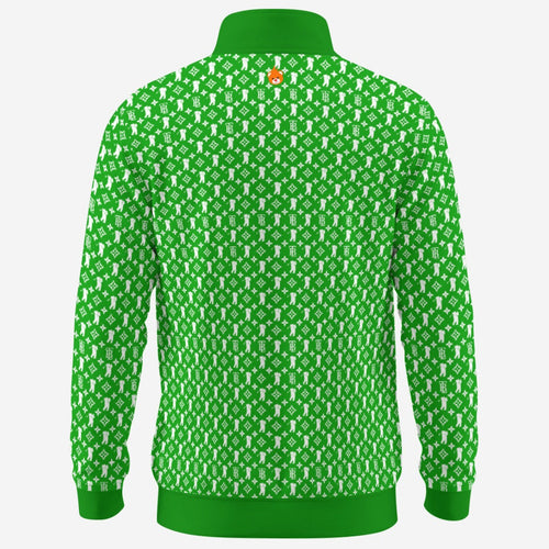 Shop the Iron + Ivy Fairway Cachet Contrast Trim Quarter Zip by Teddy Blaze. Performance 230 GSM stretch quarter-zip pullover in Kelly green with all-over RIG-B monogram.