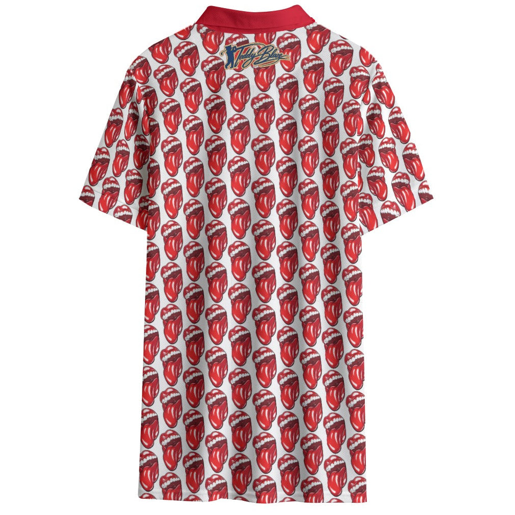 Shop the Lick Your Lips Short Golf Polo by Teddy Blaze. 145 GSM white & red pop-art lips performance polo from TEDDY FORE!.