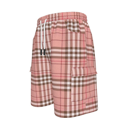 Gilded Brownstone Check — Uptown Blush Drawstring Cargo Shorts