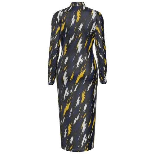 ADS-Shop the Highland Crest Reversible Turtleneck Zip Dress by Teddy Blaze. Heavyweight 210g/m² stretch bodycon midi dress featuring dynamic ikat-inspired brushstrokes.-PHN6K-FFFFFF
