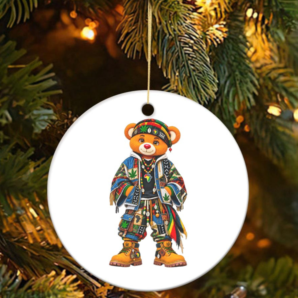 Meet the Teddy Blaze Boho Ceramic Ornament featuring double-sided AfroBohemian artwork on a collectible round ceramic keepsake made for gifting and décor.