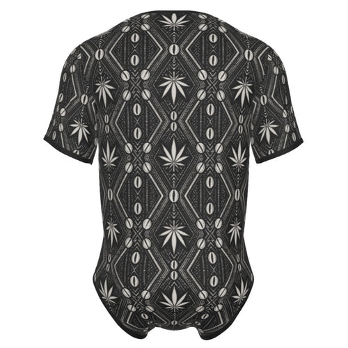 The DaChek Male Short Sleeve Bodysuit brings Teddy Blaze's signature Afrocentric print to a sleek stretch silhouette designed for layering, styling and after-dark dressing.