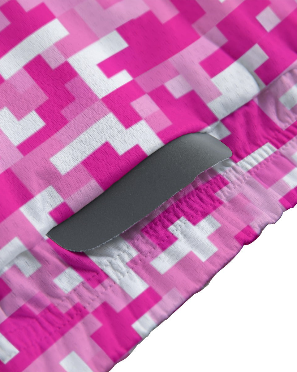Shop the Iron + Ivy Women’s Split Pixel & Bike Cycling Jersey by Teddy Blaze. Breast Cancer Awareness edition women's slim-fit cycling jersey in split magenta digital camo and purple bike line-art.