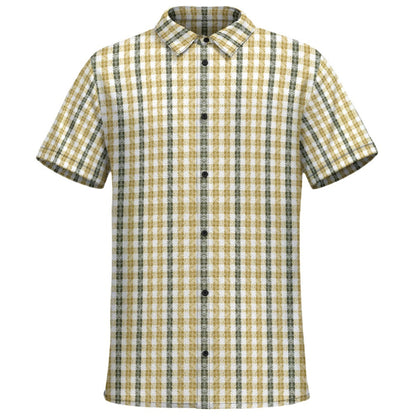A breezy camp shirt crafted in lightweight Resort Weave, blending gingham structure with Naija-inspired color for bold Caribbean resort styling.