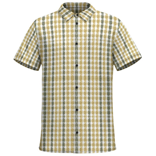 A breezy camp shirt crafted in lightweight Resort Weave, blending gingham structure with Naija-inspired color for bold Caribbean resort styling.